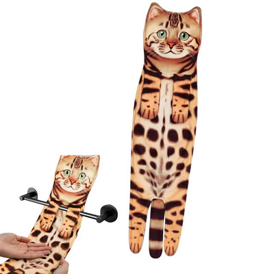 Smieklīgi kaķu dvieļi virtuves vannas istabas dvieļu bumba ar piekarināmām cilpām Ātri žūstoši mīksti absorbējoši mikrošķiedras radoši dvieļi