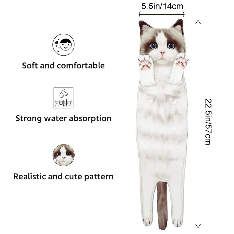Smieklīgi kaķu dvieļi virtuves vannas istabas dvieļu bumba ar piekarināmām cilpām Ātri žūstoši mīksti absorbējoši mikrošķiedras radoši dvieļi