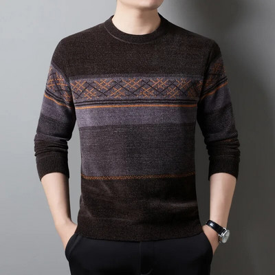 2023 m. Nauji Dryžuoti megztiniai vyrams ilgomis rankovėmis Fleece žieminiai šilti drabužiai Laisvi megztinis Verslo vyriškas megztinis