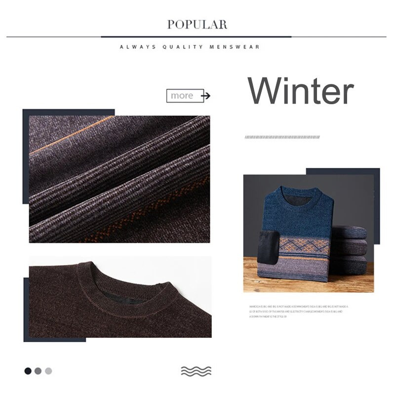 2023 m. Nauji Dryžuoti megztiniai vyrams ilgomis rankovėmis Fleece žieminiai šilti drabužiai Laisvi megztinis Verslo vyriškas megztinis