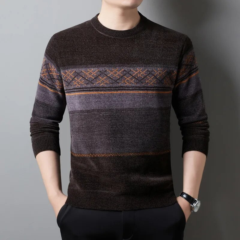 2023 m. Nauji Dryžuoti megztiniai vyrams ilgomis rankovėmis Fleece žieminiai šilti drabužiai Laisvi megztinis Verslo vyriškas megztinis