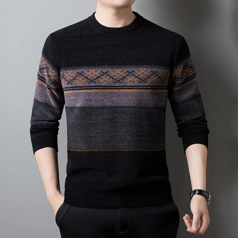 2023 m. Nauji Dryžuoti megztiniai vyrams ilgomis rankovėmis Fleece žieminiai šilti drabužiai Laisvi megztinis Verslo vyriškas megztinis