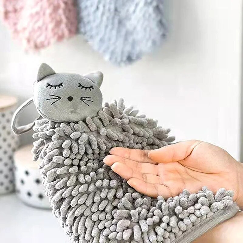 Animacinis rankų rankšluostis Puikus koralinis aksominis minkštas pliušinis audinys pakabinamas rankšluostis vonios kambariui virtuvės sugeriantis greitai džiūstantis rankšluostis rankų valymas