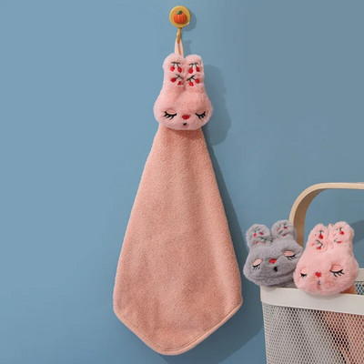 Slatki crtani zečevi ručnik za dijete, klinac, deblji ručnik od koraljnog flisa koji se može objesiti, upijajući ručnici za ruke, krpa za čišćenje, rupčić