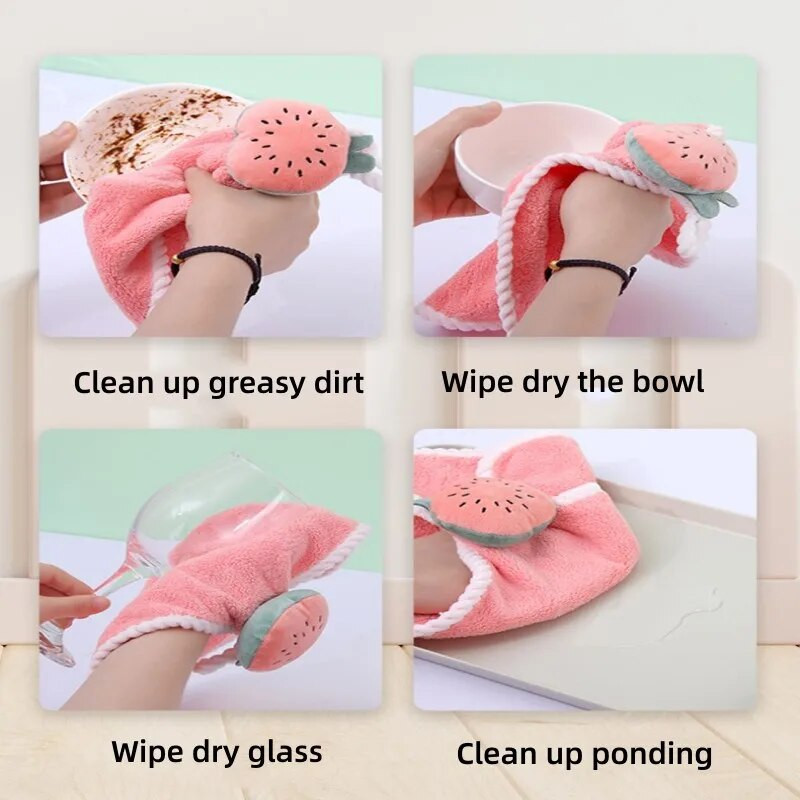 Slatki crtani zečevi ručnik za dijete, klinac, deblji ručnik od koraljnog flisa koji se može objesiti, upijajući ručnici za ruke, krpa za čišćenje, rupčić