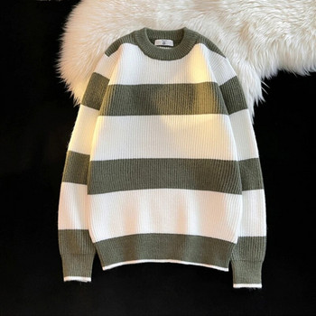 Ριγέ πουλόβερ ανδρικό πουλόβερ με λαιμόκοψη φθινόπωρο Χειμώνας Χύμα Ζευγάρι Πλέξιμο Casual Basic Ρούχα Όμορφο streetwear Leisure Ανδρικό