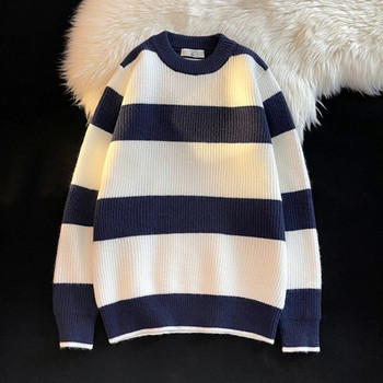 Ριγέ πουλόβερ ανδρικό πουλόβερ με λαιμόκοψη φθινόπωρο Χειμώνας Χύμα Ζευγάρι Πλέξιμο Casual Basic Ρούχα Όμορφο streetwear Leisure Ανδρικό