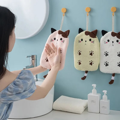 1 τεμ. Super Absorbent Κρεμαστό Τύπος Γάτας Κεντημένη Πετσέτα Σπίτι Decora Διπλής Χρήσεως Coral Velvet Πετσέτα Χεριών Προμήθειες μπάνιου