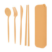 5 buc/set set portabil de tacâmuri de călătorie cu paie de grâu pentru călătorii, prânz la școală, picnic, camping, utilizare zilnică cu cutie de veselă