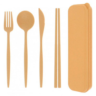 5 buc/set set portabil de tacâmuri de călătorie cu paie de grâu pentru călătorii, prânz la școală, picnic, camping, utilizare zilnică cu cutie de veselă