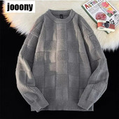 Utcai ruházat csíkos pulóverek Egyszerű bő, O-nyakú kötött pulóver új őszi hosszú ujjú férfi felső tömör kötött pulóver férfi divat