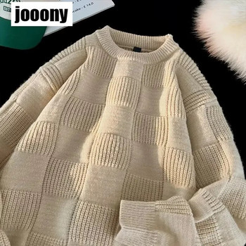 Streetwear ριγέ πουλόβερ Απλή φαρδιά πλεκτό πουλόβερ με λαιμόκοψη Νέο φθινοπωρινό μακρυμάνικο ανδρικό τοπ μασίφ πλεκτό πουλόβερ ανδρική μόδα