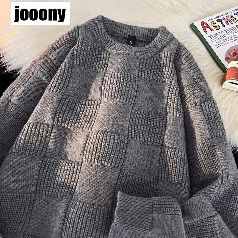 Utcai ruházat csíkos pulóverek Egyszerű bő, O-nyakú kötött pulóver új őszi hosszú ujjú férfi felső tömör kötött pulóver férfi divat