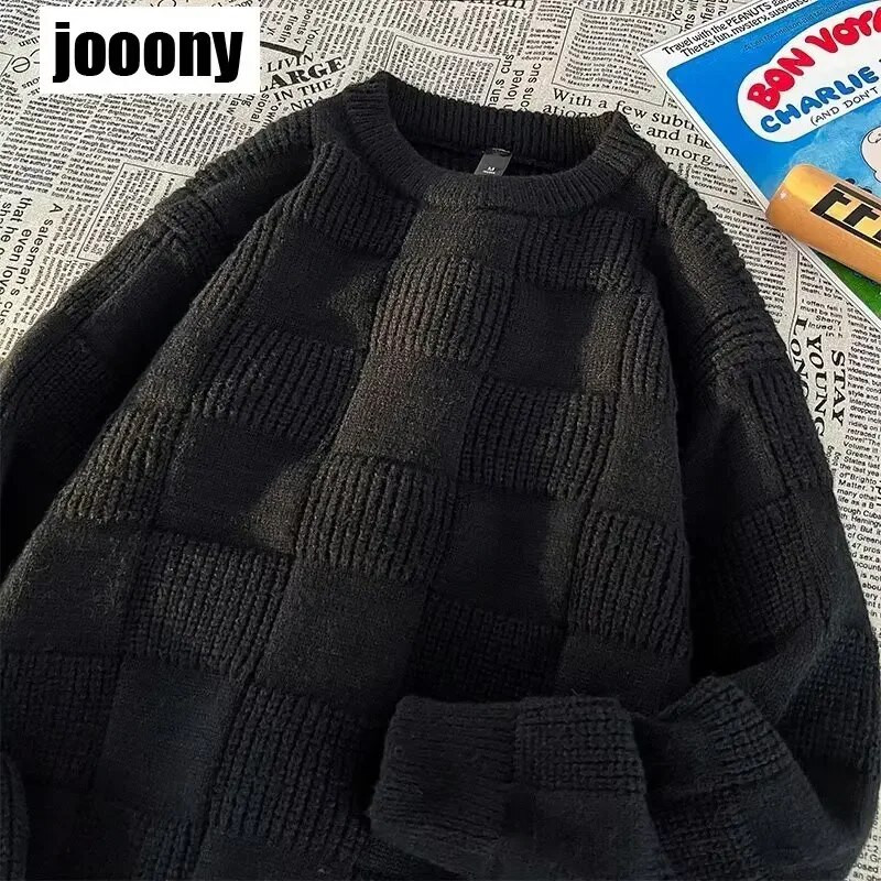 Utcai ruházat csíkos pulóverek Egyszerű bő, O-nyakú kötött pulóver új őszi hosszú ujjú férfi felső tömör kötött pulóver férfi divat