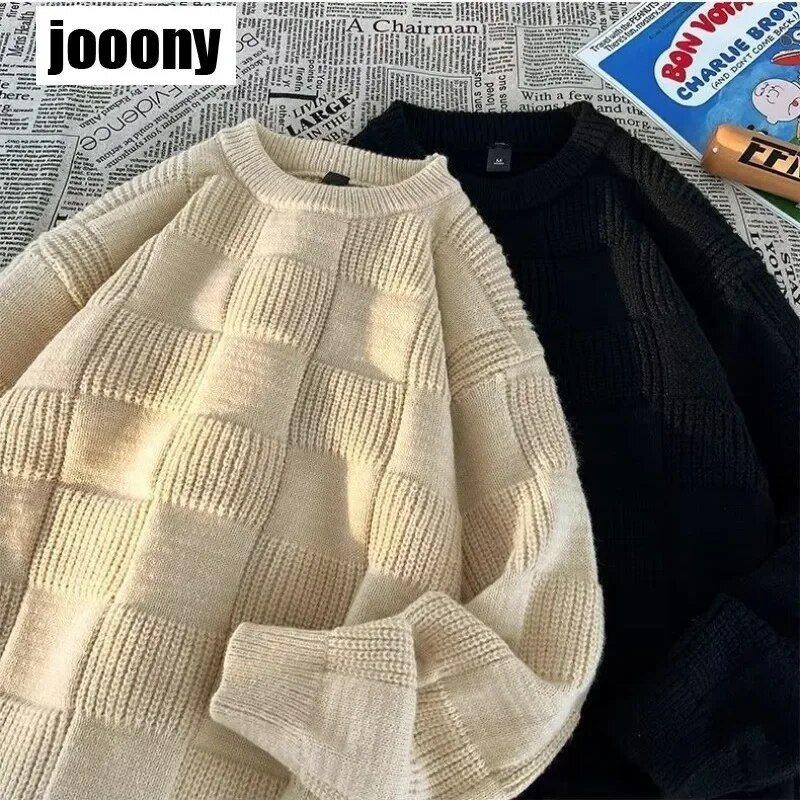 Utcai ruházat csíkos pulóverek Egyszerű bő, O-nyakú kötött pulóver új őszi hosszú ujjú férfi felső tömör kötött pulóver férfi divat