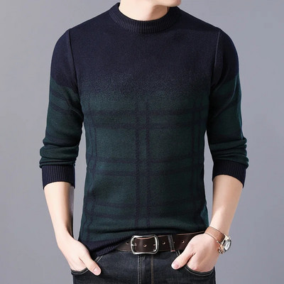 Őszi téli pulóver Férfi pulóverek divatos csíkos karcsúsított kötött pulóver Férfi Alkalmi O nyakú kötöttáru Napi kötöttáru Pulóverek Férfi