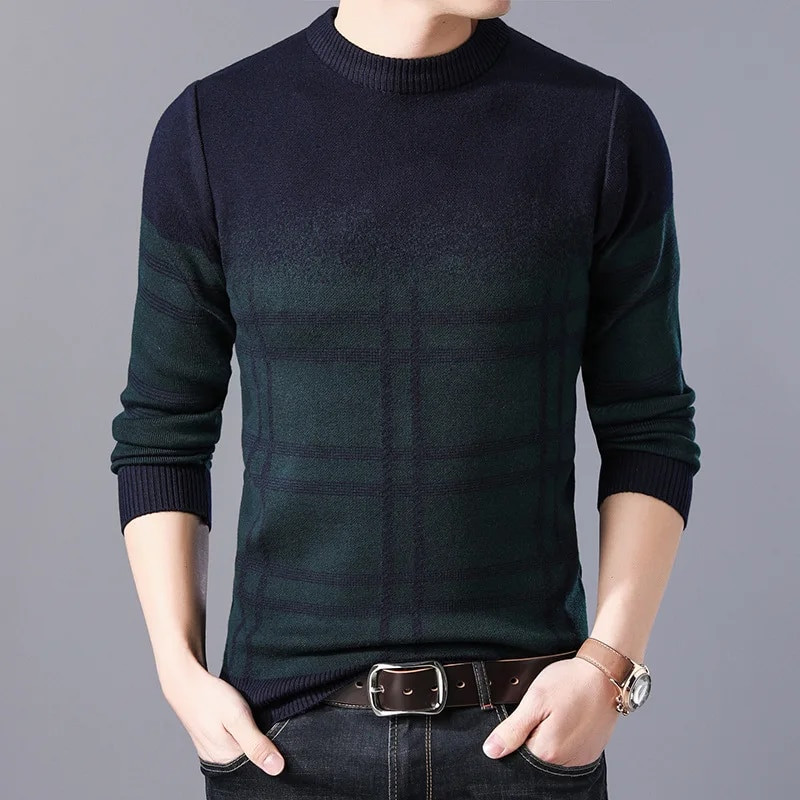 Őszi téli pulóver Férfi pulóverek divatos csíkos karcsúsított kötött pulóver Férfi Alkalmi O nyakú kötöttáru Napi kötöttáru Pulóverek Férfi
