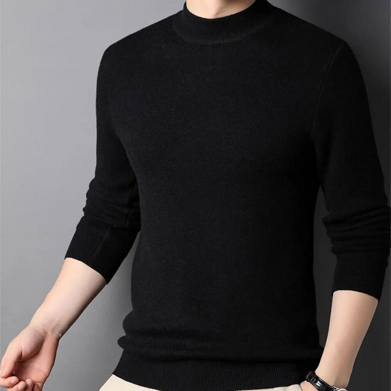 Vyriškas rudens žiemos megztinis megztas vienspalvis elastingas pusiau aukštas apykakle ilgomis rankovėmis, plonas megztinis Minkštas, šiltas, neslegia vyriškas