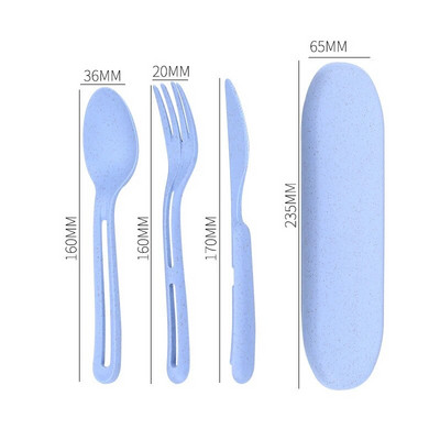 Kviešu salmu galda piederumu komplekts Videi draudzīgs 3in1 galda piederumi piknika galda piederumi biroja skolai pārnēsājams mazs galda piederumu kempinga galda piederumu komplekts