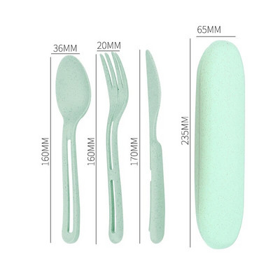 Kviešu salmu galda piederumu komplekts Videi draudzīgs 3in1 galda piederumi piknika galda piederumi biroja skolai pārnēsājams mazs galda piederumu kempinga galda piederumu komplekts