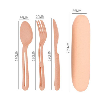 Kviešu salmu galda piederumu komplekts Videi draudzīgs 3in1 galda piederumi piknika galda piederumi biroja skolai pārnēsājams mazs galda piederumu kempinga galda piederumu komplekts