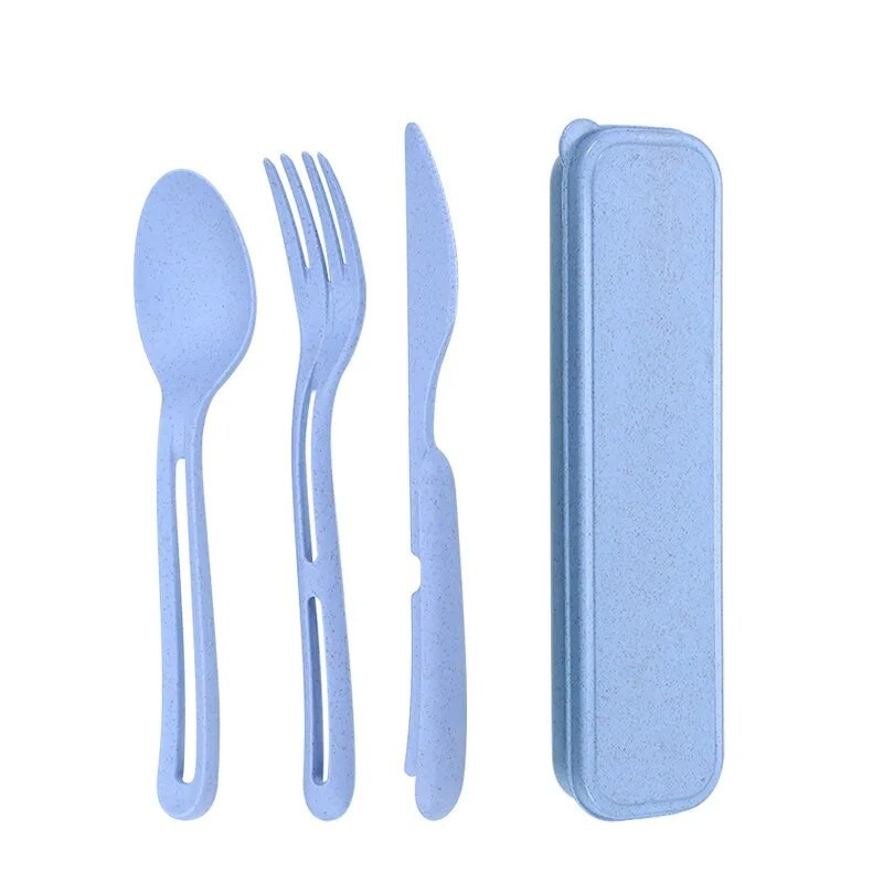 Kviešu salmu galda piederumu komplekts Videi draudzīgs 3in1 galda piederumi piknika galda piederumi biroja skolai pārnēsājams mazs galda piederumu kempinga galda piederumu komplekts