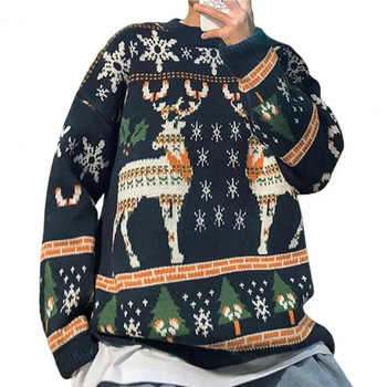 Ανδρικό χριστουγεννιάτικο πουλόβερ πλεκτό πουλόβερ με στρογγυλή λαιμόκοψη 3D εκτύπωσης Πρωτοχρονιάτικο Χαλαρό υπέροχο πουλόβερ με ζιβάγκο για το φθινόπωρο, χειμώνα свитер