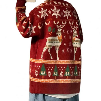 Ανδρικό χριστουγεννιάτικο πουλόβερ πλεκτό πουλόβερ με στρογγυλή λαιμόκοψη 3D εκτύπωσης Πρωτοχρονιάτικο Χαλαρό υπέροχο πουλόβερ με ζιβάγκο για το φθινόπωρο, χειμώνα свитер