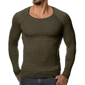 Нови мъжки пуловери Нов плетен пуловер мъжки раирани пуловери с дълъг ръкав Едноцветен мъжки пуловер Slim Fit