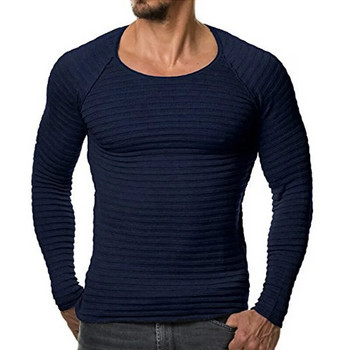 Нови мъжки пуловери Нов плетен пуловер мъжки раирани пуловери с дълъг ръкав Едноцветен мъжки пуловер Slim Fit