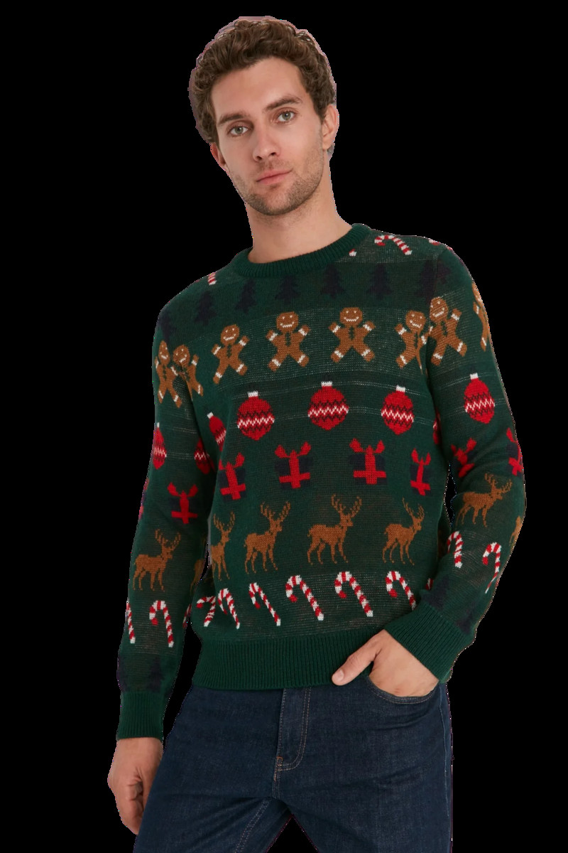 Trendyol Férfi Animal hosszú ujjú normál PULÓVER