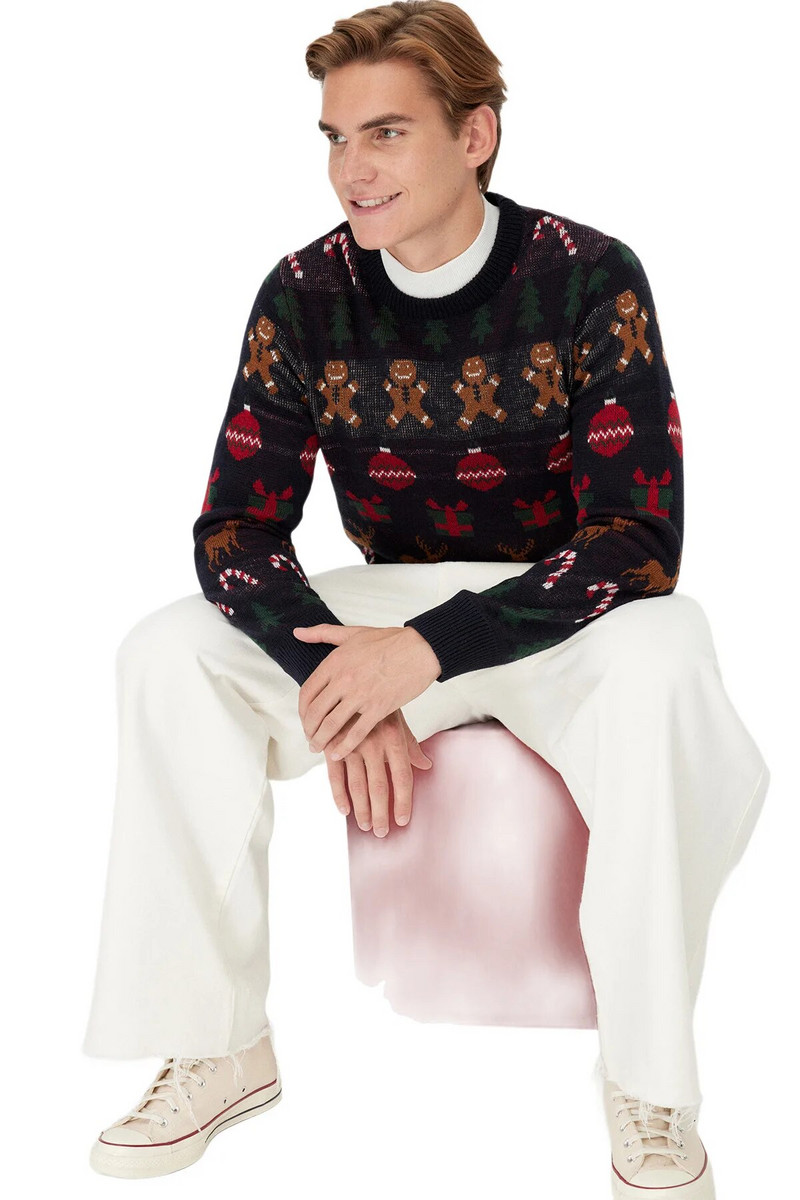 Trendyol Férfi Animal hosszú ujjú normál PULÓVER