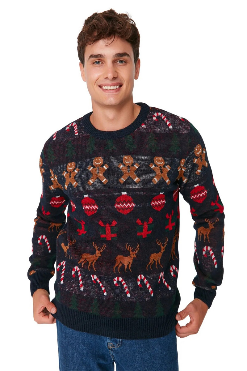 Trendyol Férfi Animal hosszú ujjú normál PULÓVER