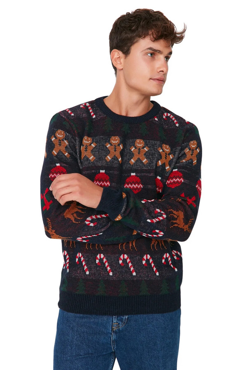 Trendyol Férfi Animal hosszú ujjú normál PULÓVER