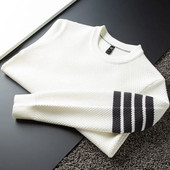 Augstas kvalitātes četrsvītrains dizainera biezs ziemas silts ananāsu režģis balts džemperis ar apaļu apkakli Vīriešu plāni ikdienas modes džemperi