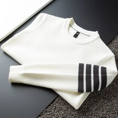 Augstas kvalitātes četrsvītrains dizainera biezs ziemas silts ananāsu režģis balts džemperis ar apaļu apkakli Vīriešu plāni ikdienas modes džemperi