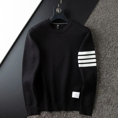 Augstas kvalitātes četrsvītrains dizainera biezs ziemas silts ananāsu režģis balts džemperis ar apaļu apkakli Vīriešu plāni ikdienas modes džemperi