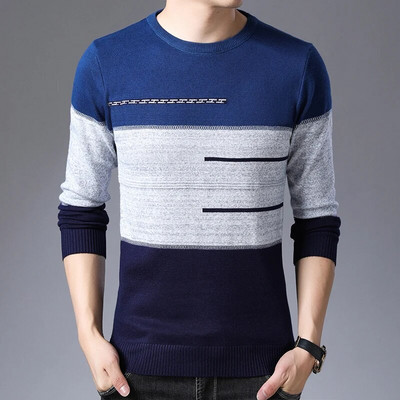 TFETTERS 2023 Márka Férfi Pulóverek Férfi Kötött Csíkos pulóverek O-nyakú Férfi Kötöttáru Ruhák Téli Karcsú Pulóverek Férfi