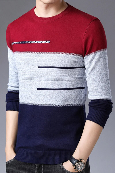 TFETTERS 2023 Márka Férfi Pulóverek Férfi Kötött Csíkos pulóverek O-nyakú Férfi Kötöttáru Ruhák Téli Karcsú Pulóverek Férfi