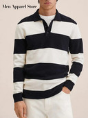 Λευκό μαύρο ριγέ πλεκτό πόλο ανδρικό πουλόβερ φθινόπωρο 2023 Μόδα casual ανδρικά ρούχα Μακρυμάνικα τουρνουά γιακά μπλουζάκια