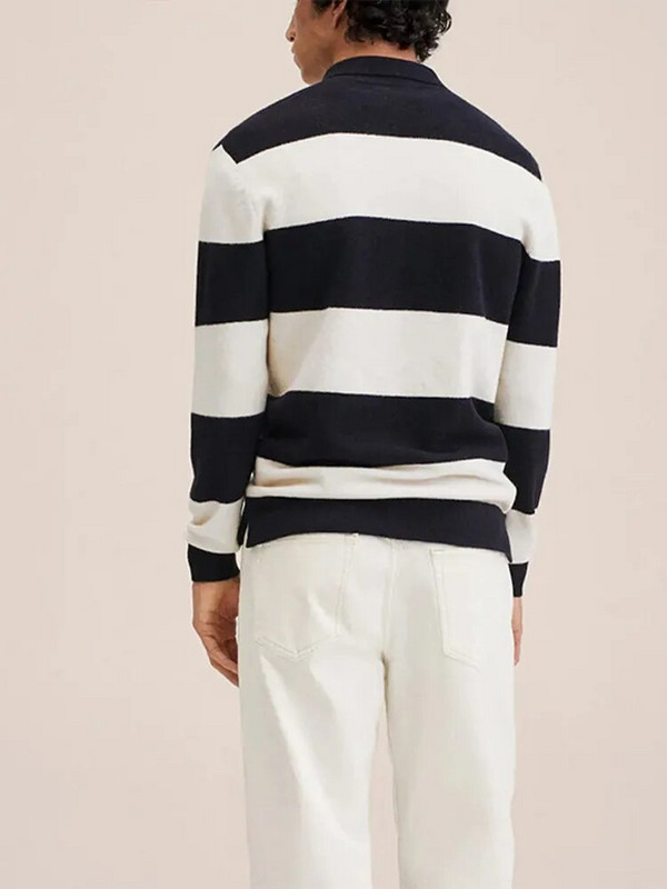 Λευκό μαύρο ριγέ πλεκτό πόλο ανδρικό πουλόβερ φθινόπωρο 2023 Μόδα casual ανδρικά ρούχα Μακρυμάνικα τουρνουά γιακά μπλουζάκια