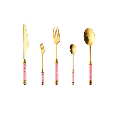 5 db arany rozsdamentes acél evőeszköz evőeszköz készlet Smaragd márvány kerámia fogantyú kés villa teáskanál étkészlet