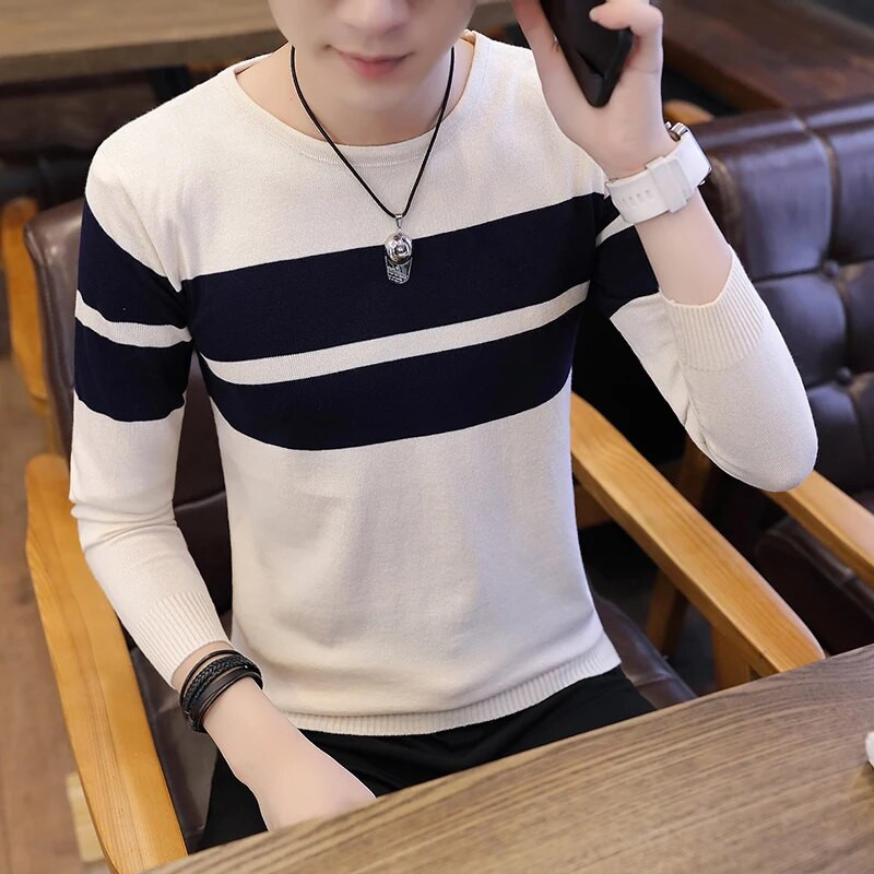 Őszi férfi pulóver O-nyakú férfi pulóver pulóver Férfi kabát Férfi csíkos pulóverek húzóruhák hosszú ujjú póló tavaszi K271
