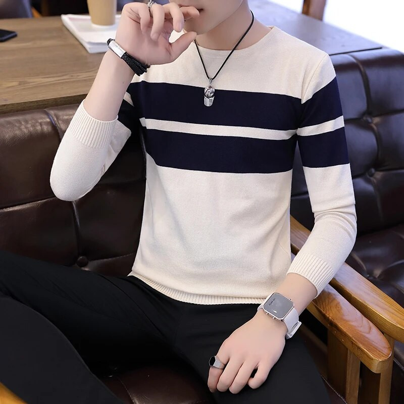 Őszi férfi pulóver O-nyakú férfi pulóver pulóver Férfi kabát Férfi csíkos pulóverek húzóruhák hosszú ujjú póló tavaszi K271