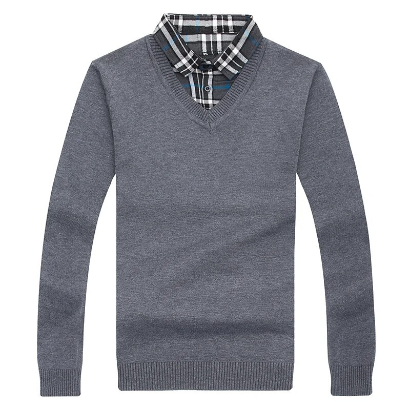 TFETTERS Plāns džemperis Vīriešu trikotāža Rudens apģērbs Modes džemperis Vīriešu viltots divdaļīgs bruņurupuču krekls apkakles drēbes M-3XL