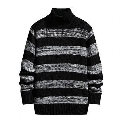 Vyriškas žieminis megztinis Puikus elastingumas dryžuotas ilgomis rankovėmis Kontrastingos spalvos Mezgimas šiltas aukšta apykakle laisvalaikio rudens megztinis