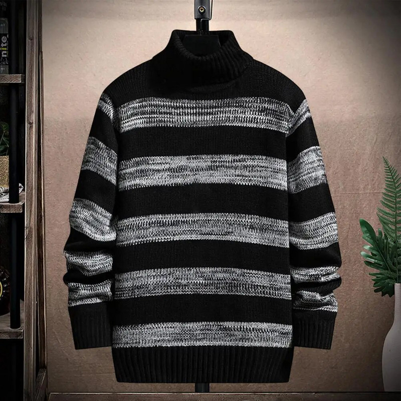 Vyriškas žieminis megztinis Puikus elastingumas dryžuotas ilgomis rankovėmis Kontrastingos spalvos Mezgimas šiltas aukšta apykakle laisvalaikio rudens megztinis