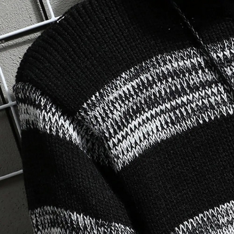 Vyriškas žieminis megztinis Puikus elastingumas dryžuotas ilgomis rankovėmis Kontrastingos spalvos Mezgimas šiltas aukšta apykakle laisvalaikio rudens megztinis