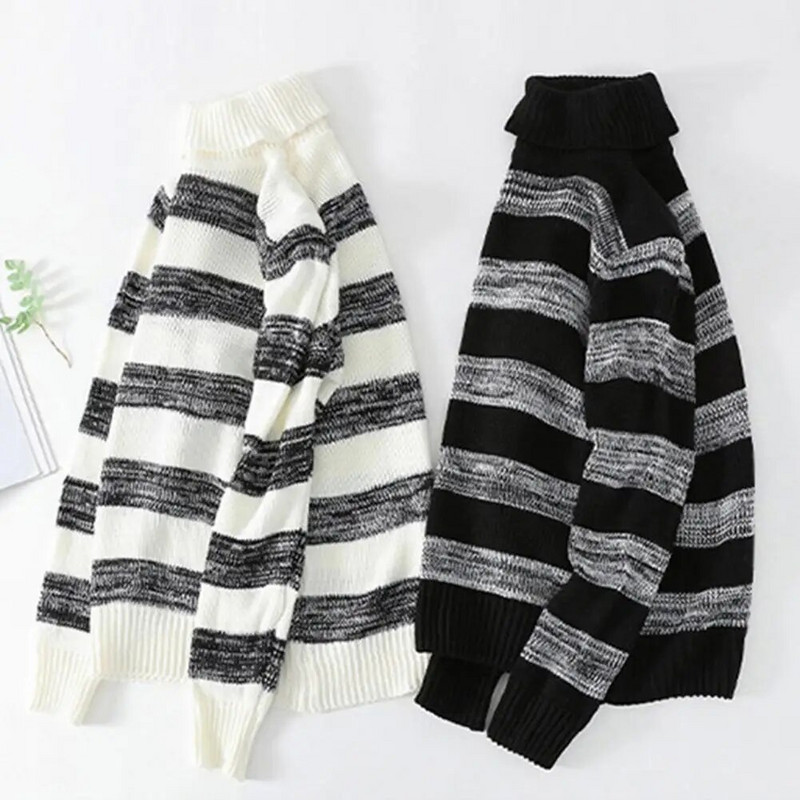 Vyriškas žieminis megztinis Puikus elastingumas dryžuotas ilgomis rankovėmis Kontrastingos spalvos Mezgimas šiltas aukšta apykakle laisvalaikio rudens megztinis