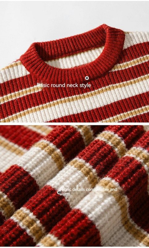 Rudens un ziemas ielu vīriešu un sieviešu brīvs džemperis ar apaļu kaklu, svītrains korejiešu pāris, ikdienas harajuku ar garām piedurknēm